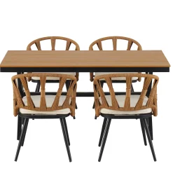 Walker Edison | U Style Contemporary Outdoor Dining Table and Chairs Set