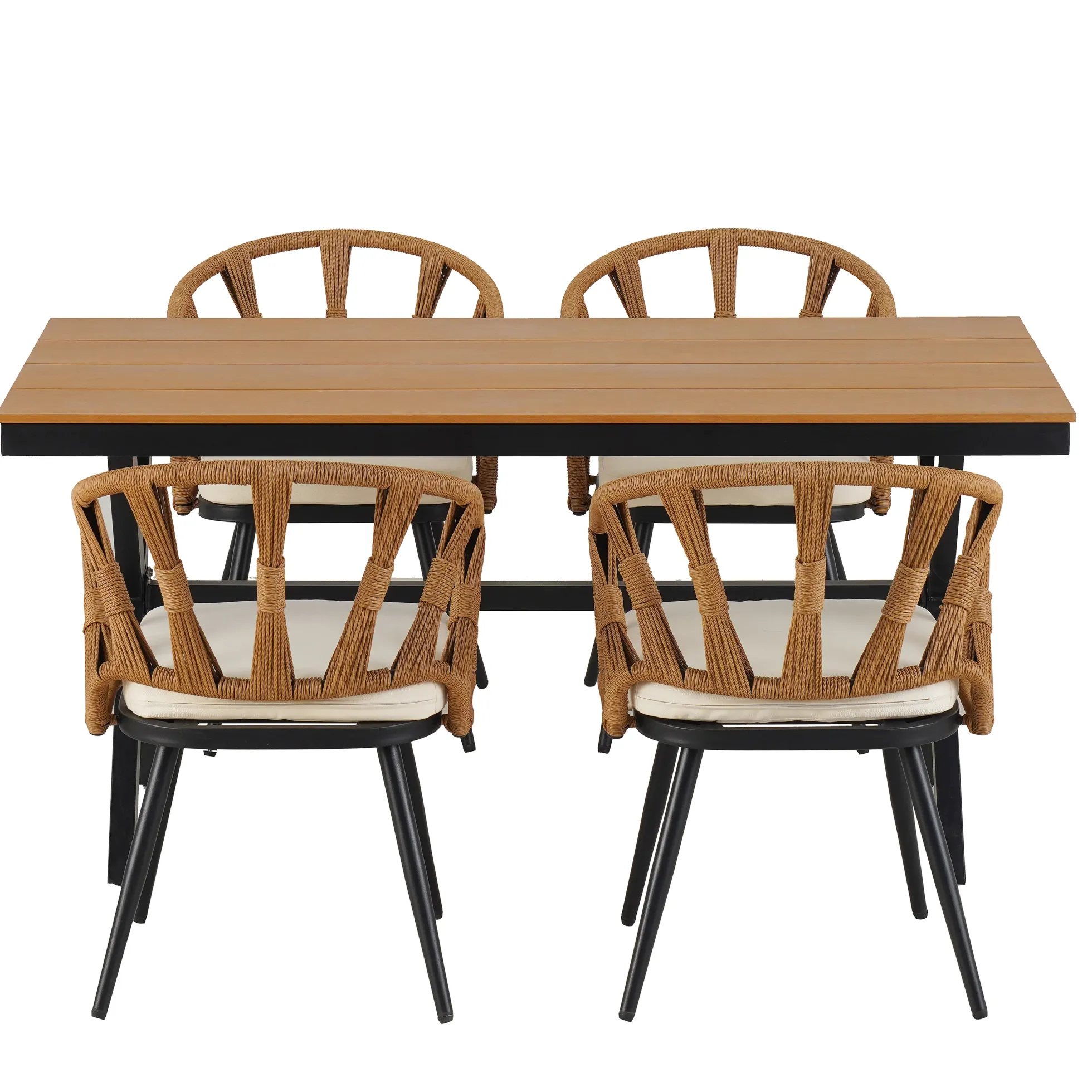 Walker Edison | U Style Contemporary Outdoor Dining Table and Chairs Set