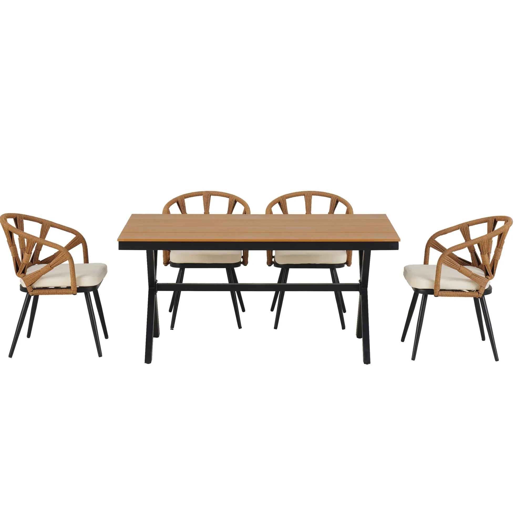 Walker Edison | U Style Contemporary Outdoor Dining Table and Chairs Set