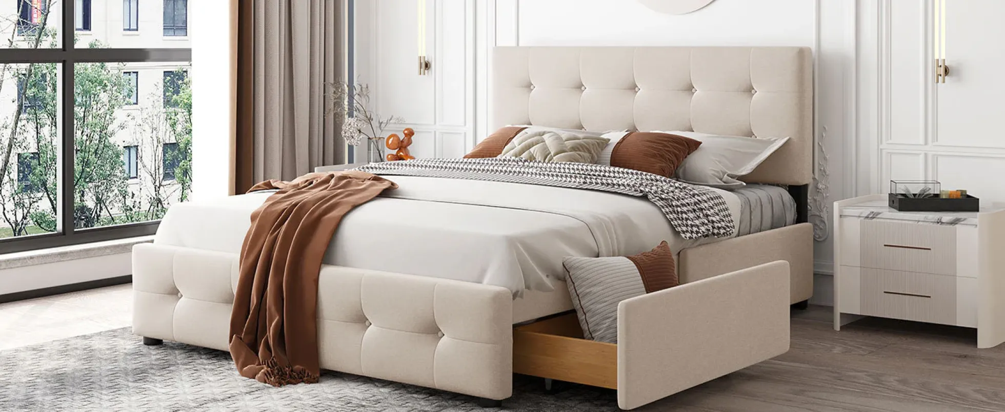 Walker Edison | Upholstered Queen Platform Bed with Storage