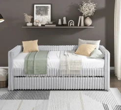 Walker Edison | Upholstered Corduroy Daybed with Trundle