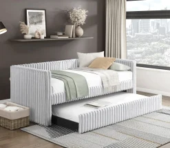 Walker Edison | Upholstered Corduroy Daybed with Trundle
