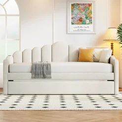 Walker Edison | Velvet Twin Size Sofa Bed with Trundle and USB Charging Ports