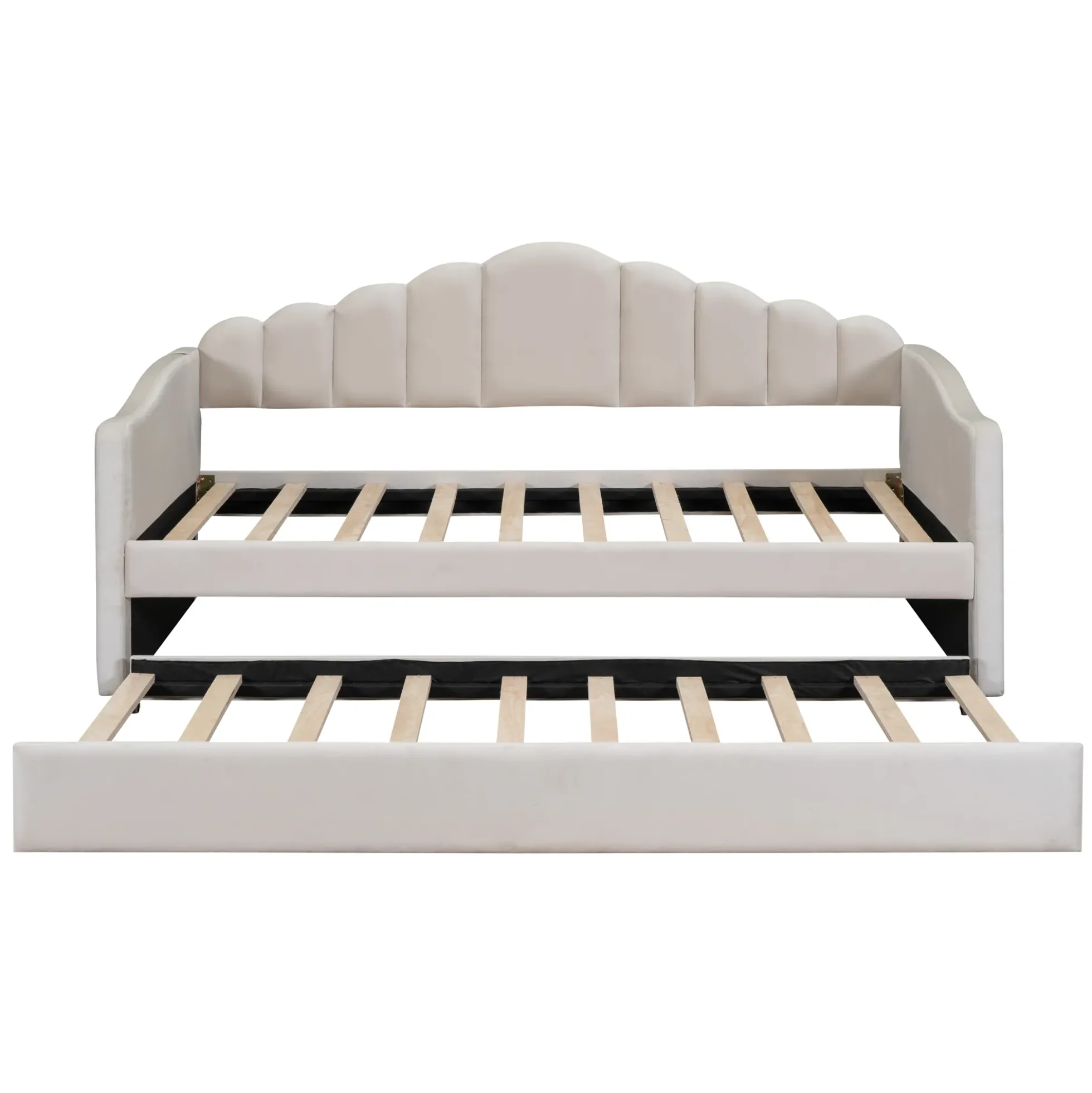 Walker Edison | Velvet Twin Size Sofa Bed with Trundle and USB Charging Ports