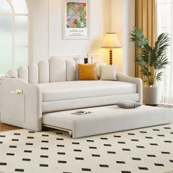 Walker Edison | Velvet Twin Size Sofa Bed with Trundle and USB Charging Ports