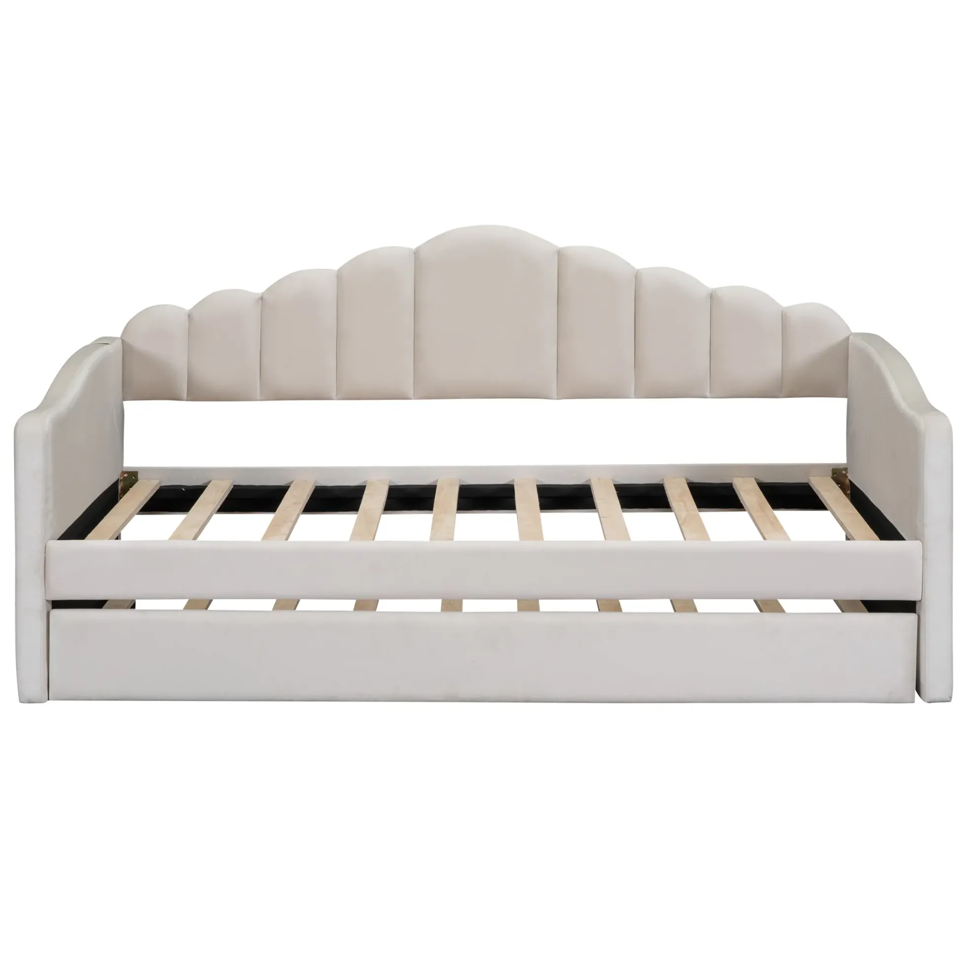 Walker Edison | Velvet Twin Size Sofa Bed with Trundle and USB Charging Ports