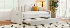 Walker Edison | Velvet Twin Size Sofa Bed with Trundle and USB Charging Ports