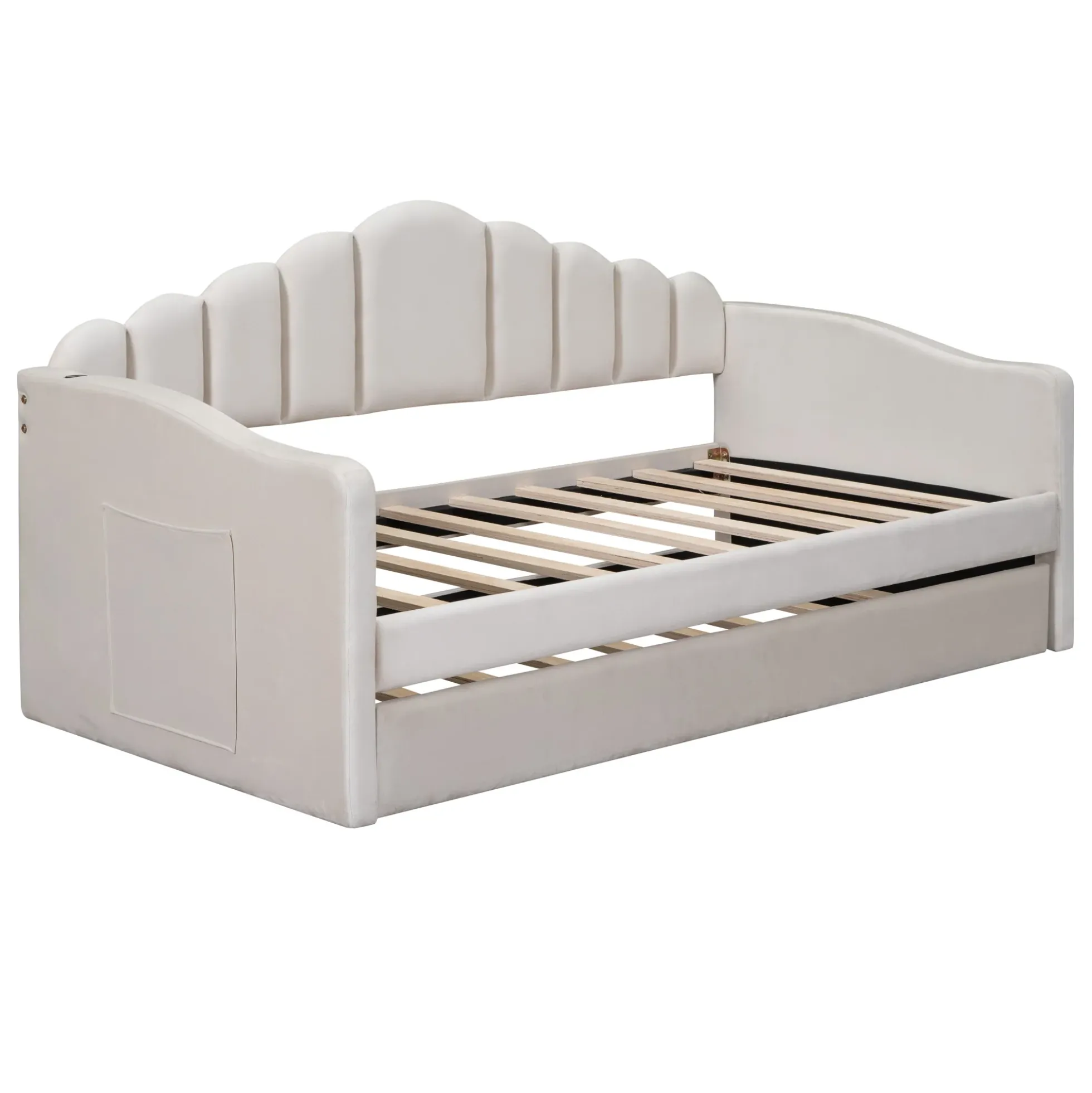Walker Edison | Velvet Twin Size Sofa Bed with Trundle and USB Charging Ports