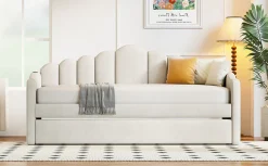 Walker Edison | Velvet Twin Size Sofa Bed with Trundle and USB Charging Ports