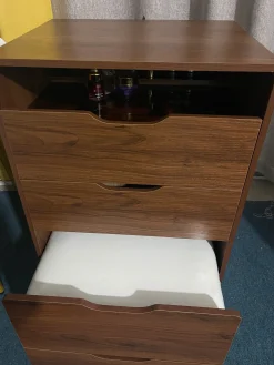 Walker Edison | Walnut 3 in 1 Vanity Desk with Flip Top Mirror & Cushioned Stool