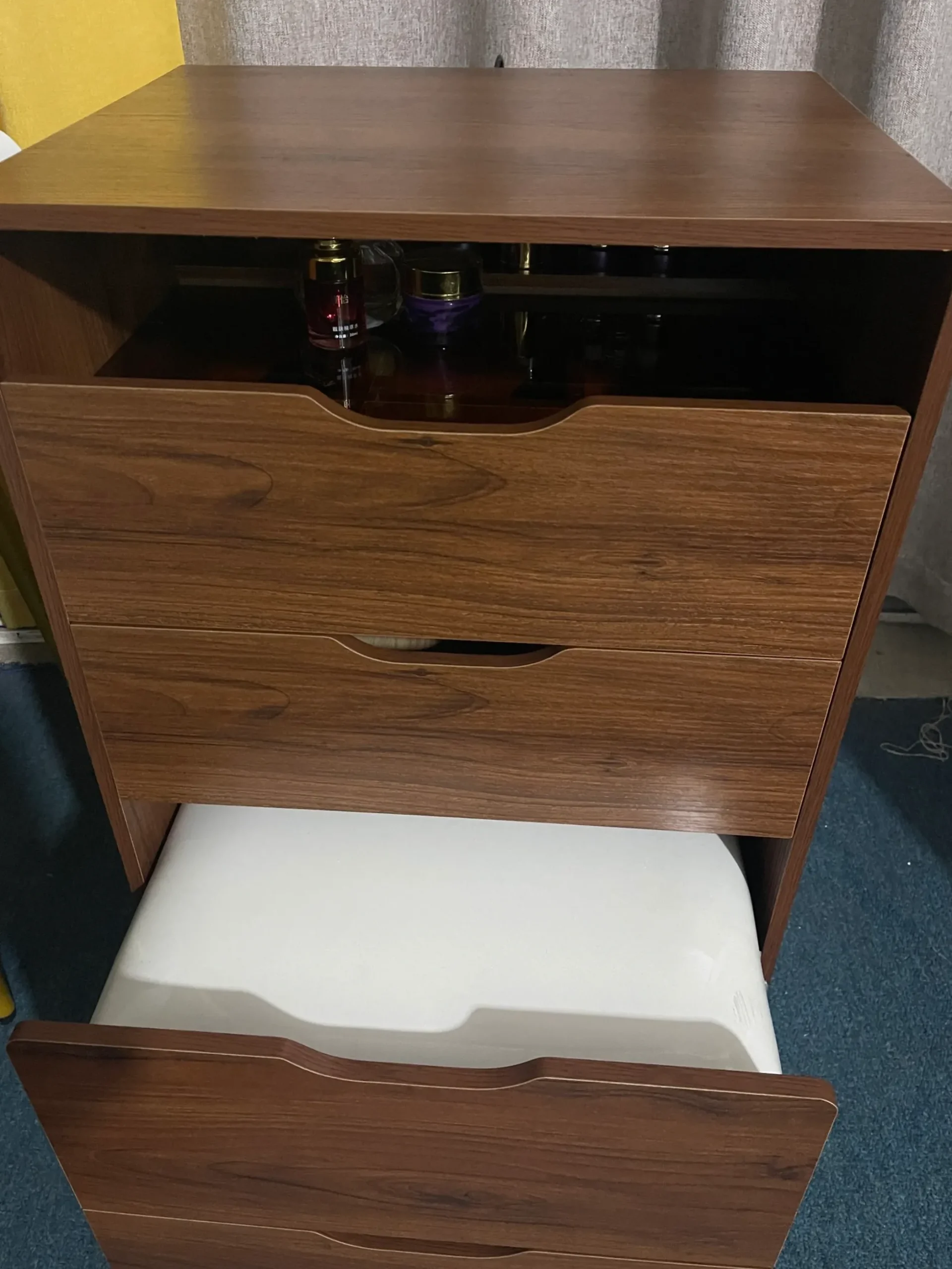 Walker Edison | Walnut 3 in 1 Vanity Desk with Flip Top Mirror & Cushioned Stool