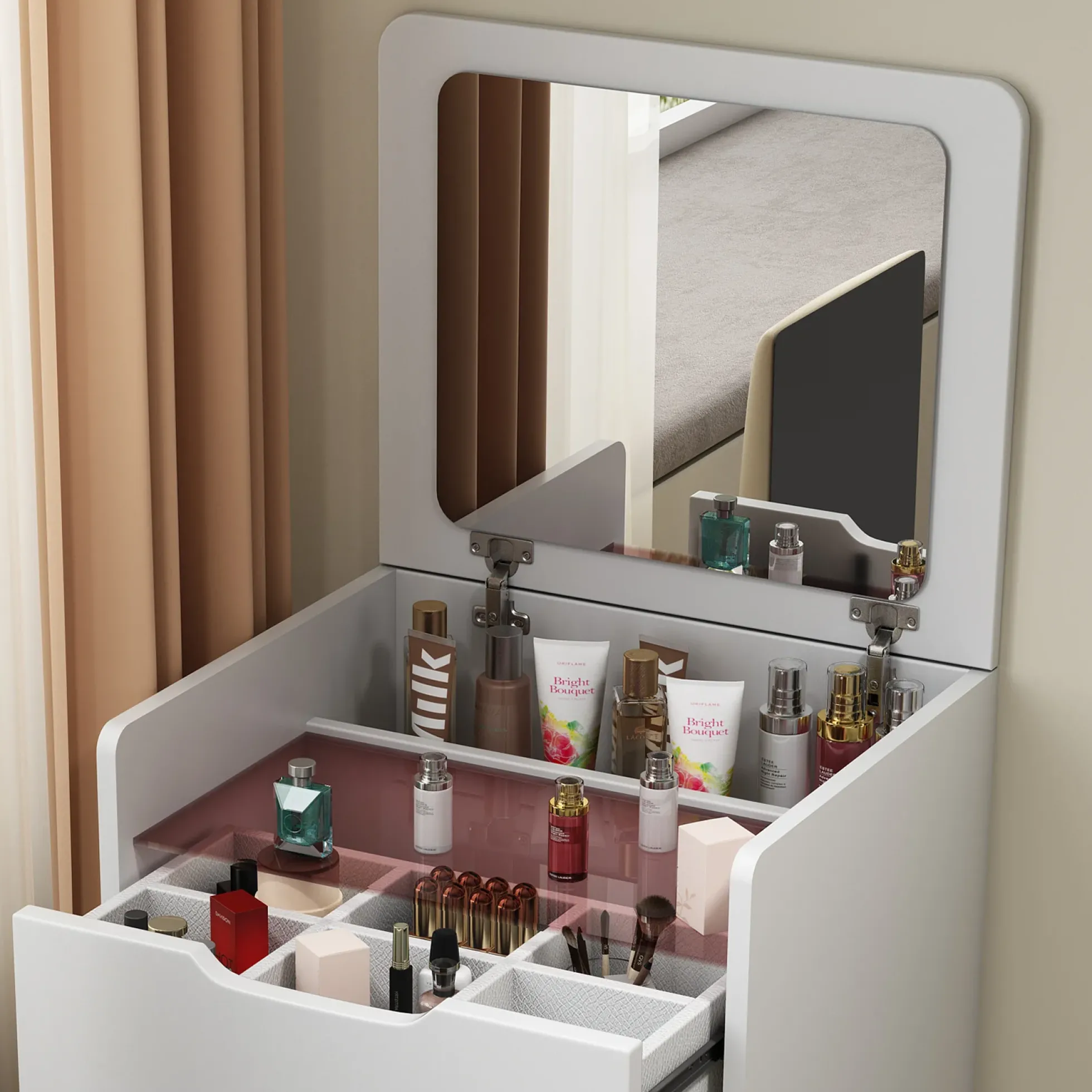 Walker Edison | White 3 in 1 Vanity Desk Set with Flip Top Mirror & Storage