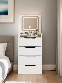 Walker Edison | White 3 in 1 Vanity Desk Set with Flip Top Mirror & Storage