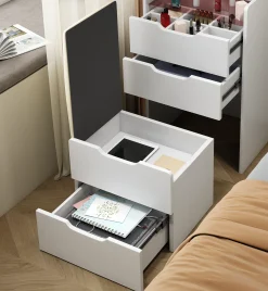 Walker Edison | White 3 in 1 Vanity Desk Set with Flip Top Mirror & Storage