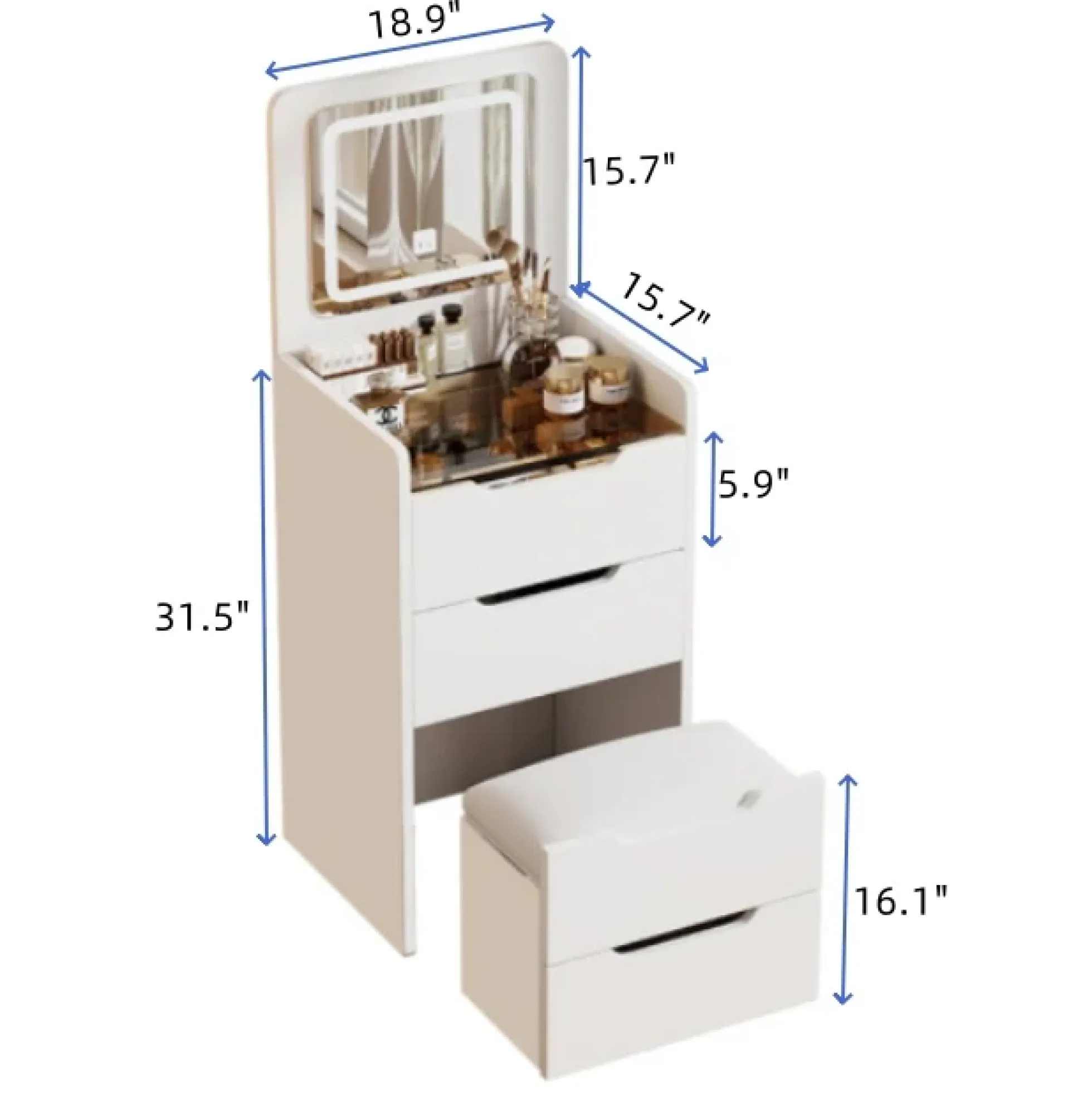Walker Edison | White 3 in 1 Vanity Desk Set with Flip Top Mirror & Storage