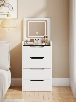 Walker Edison | White 3 in 1 Vanity Desk Set with Flip Top Mirror & Storage