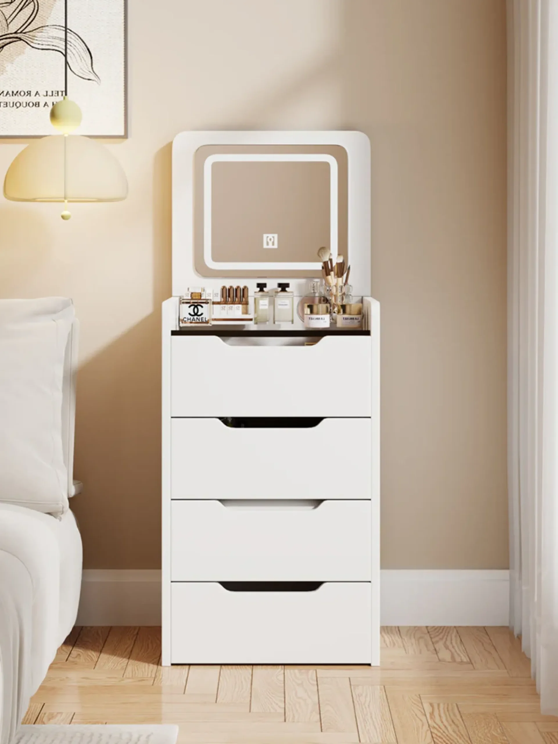 Walker Edison | White 3 in 1 Vanity Desk Set with Flip Top Mirror & Storage