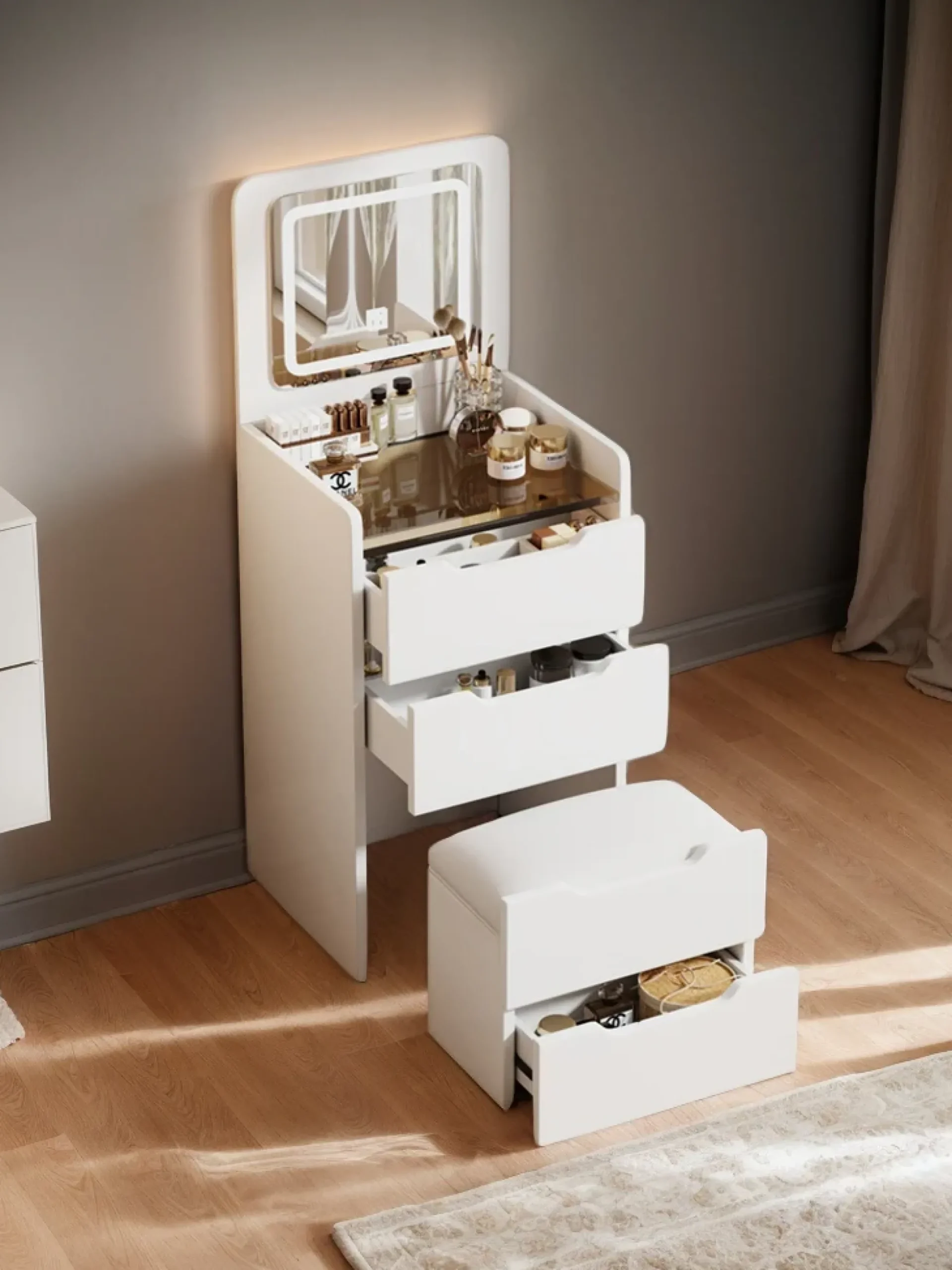 Walker Edison | White 3 in 1 Vanity Desk Set with Flip Top Mirror & Storage