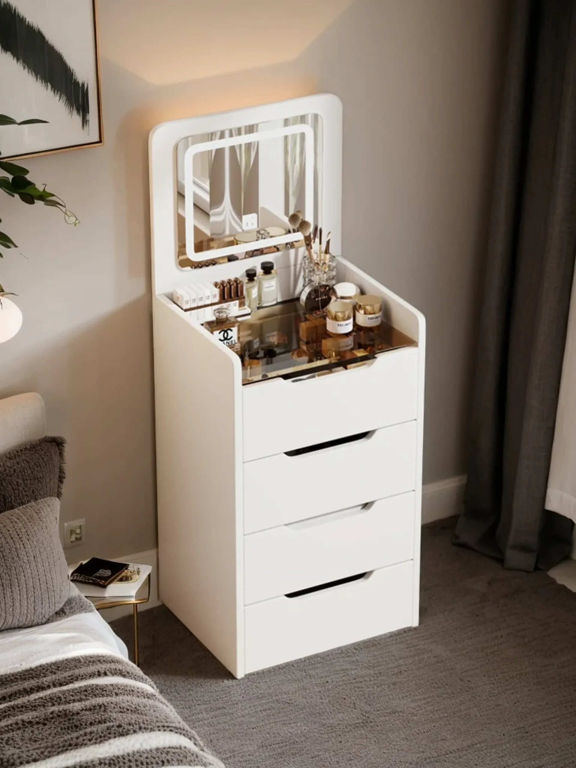 Walker Edison | White 3 in 1 Vanity Desk Set with Flip Top Mirror & Storage