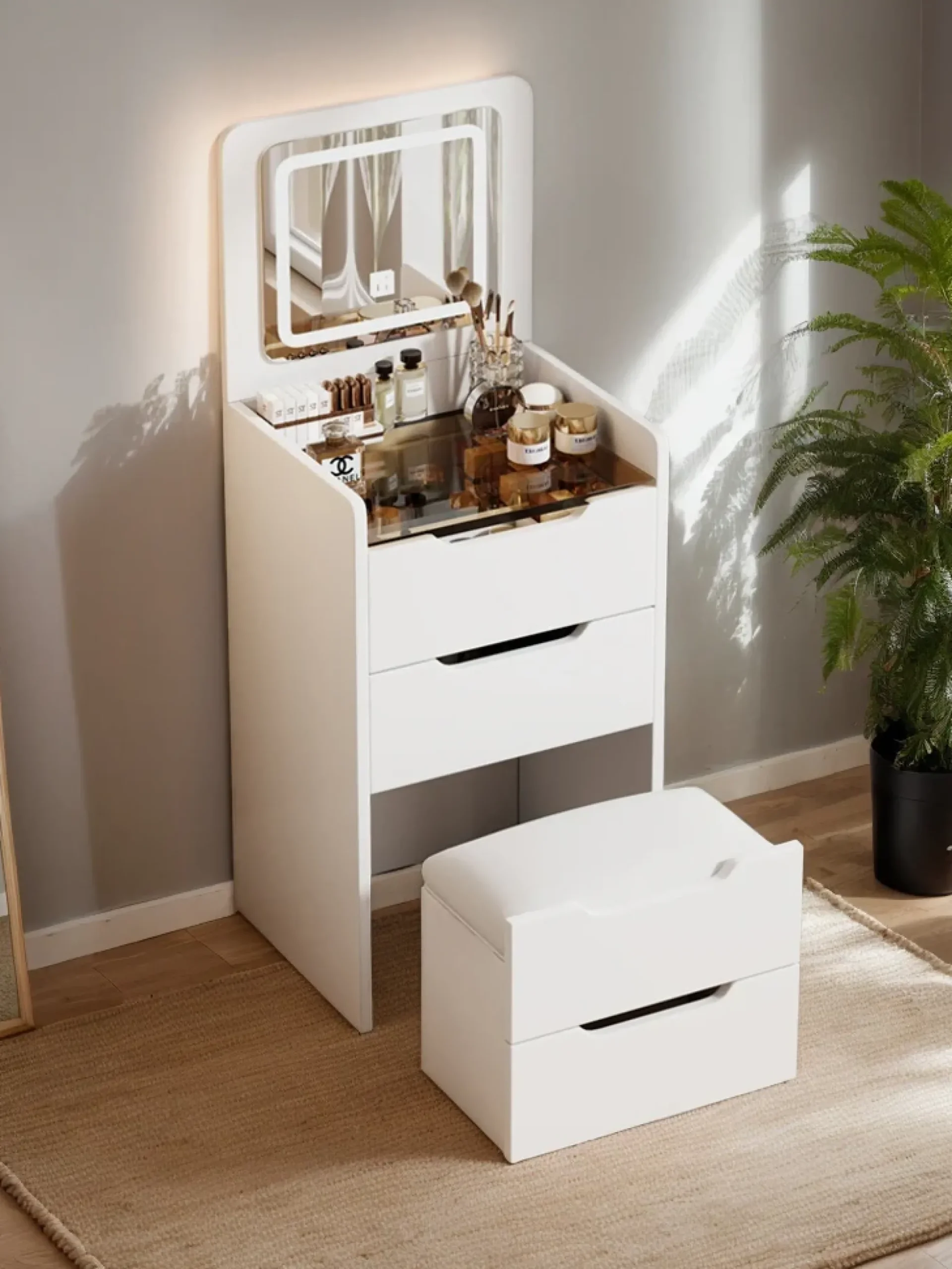 Walker Edison | White 3 in 1 Vanity Desk Set with Flip Top Mirror & Storage