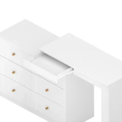 Walker Edison | White Multi-Functional Vanity Desk Dresser Set with Flip Mirror and Lights