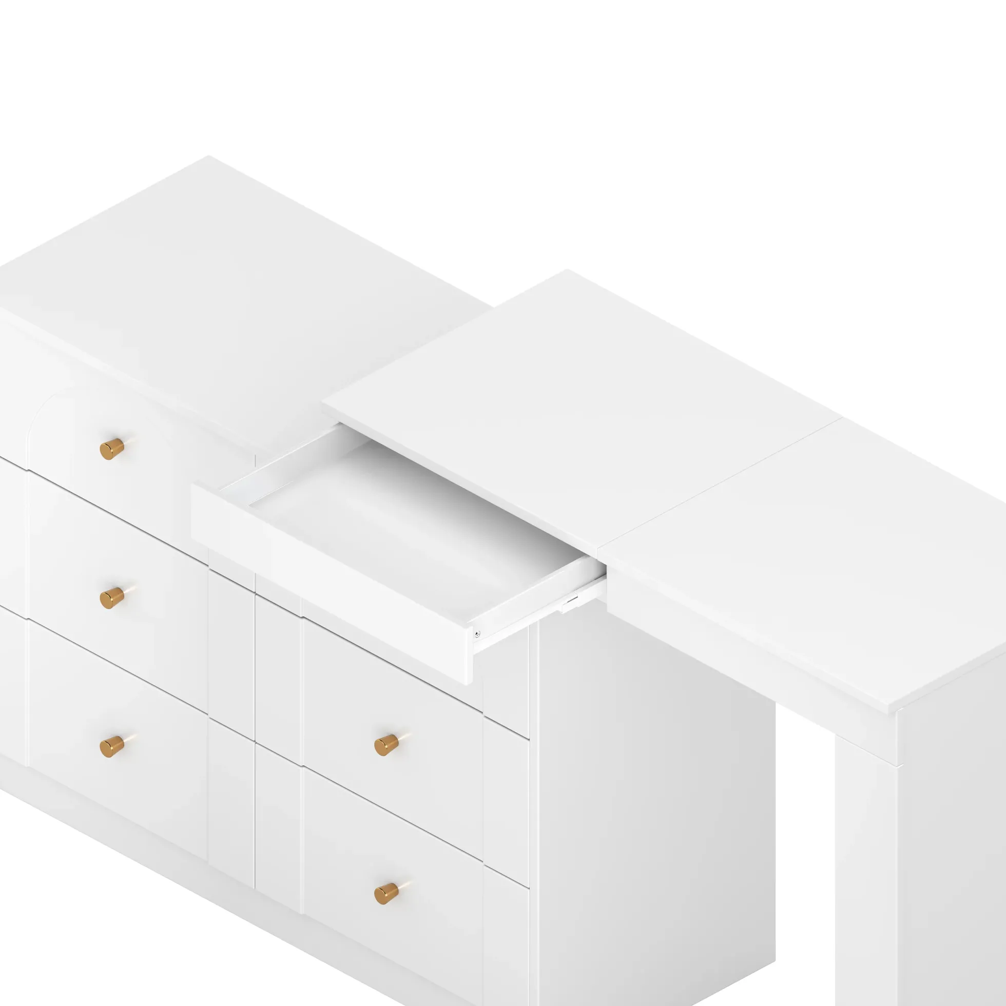 Walker Edison | White Multi-Functional Vanity Desk Dresser Set with Flip Mirror and Lights