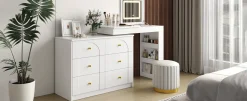 Walker Edison | White Multi-Functional Vanity Desk Dresser Set with Flip Mirror and Lights