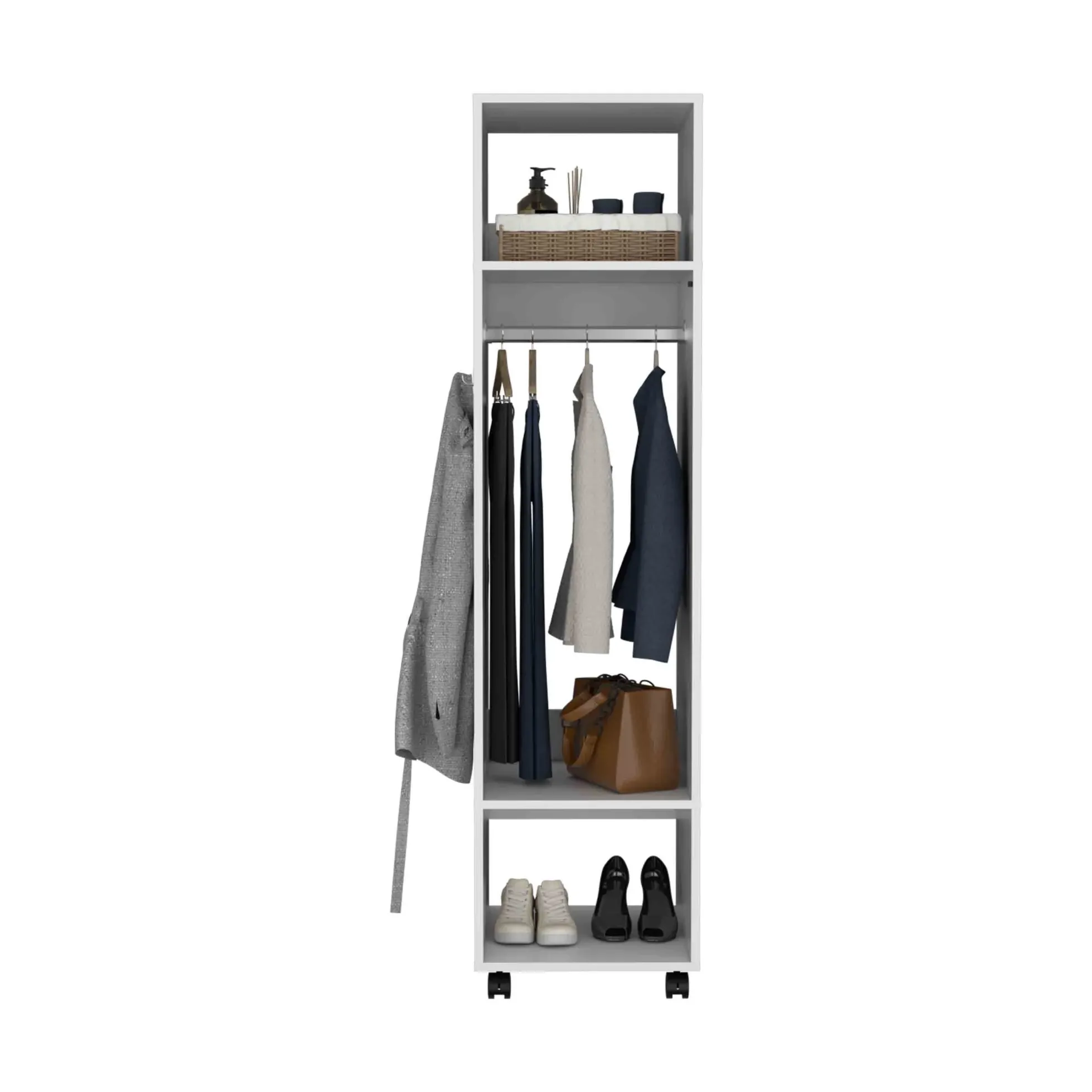 Walker Edison | White Tall Wardrobe Armoire with Mirror
