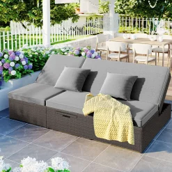 Walker Edison | Wicker Outdoor Double Sunbed Set