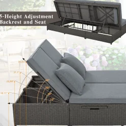 Walker Edison | Wicker Outdoor Double Sunbed Set