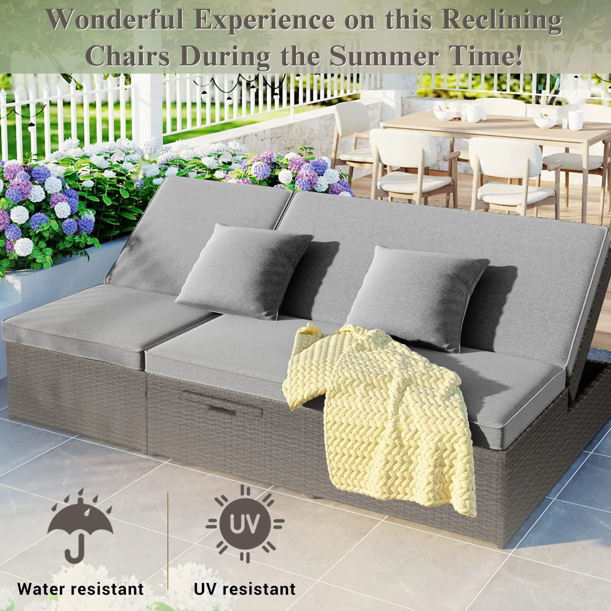 Walker Edison | Wicker Outdoor Double Sunbed Set