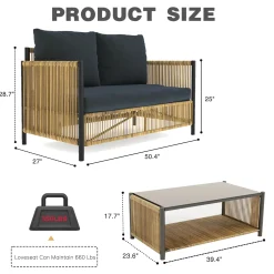 Walker Edison | Wicker Outdoor Loveseat Sofa Table Set