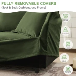 Walker Edison | Wide Deep Seat Slipcovered Loveseat Sofa with 2 Ottomans