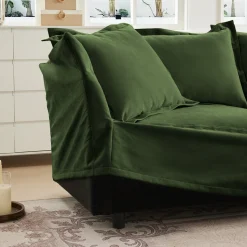 Walker Edison | Wide Deep Seat Slipcovered Loveseat Sofa with 2 Ottomans