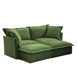 Walker Edison | Wide Deep Seat Slipcovered Loveseat Sofa with 2 Ottomans