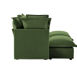Walker Edison | Wide Deep Seat Slipcovered Loveseat Sofa with 2 Ottomans