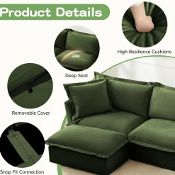 Walker Edison | Wide Deep Seat Slipcovered Loveseat Sofa with 2 Ottomans