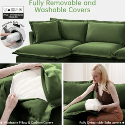 Walker Edison | Wide Deep Seat Slipcovered Loveseat Sofa with 2 Ottomans