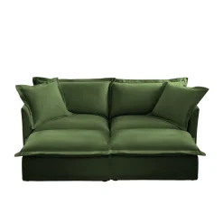 Walker Edison | Wide Deep Seat Slipcovered Loveseat Sofa with 2 Ottomans