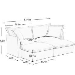 Walker Edison | Wide Deep Seat Slipcovered Loveseat Sofa with 2 Ottomans