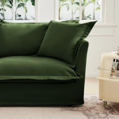 Walker Edison | Wide Deep Seat Slipcovered Loveseat Sofa with 2 Ottomans