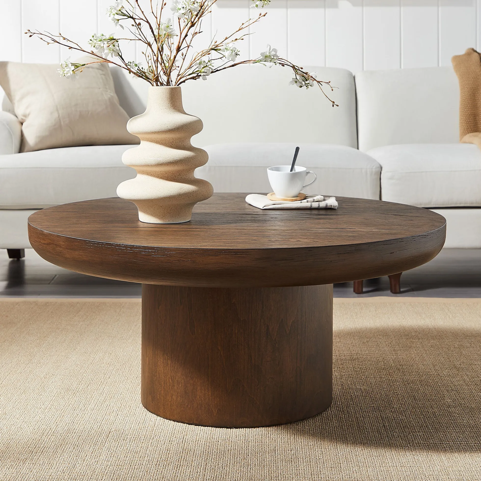 Walker Edison | Wood Veneer Round Coffee Table