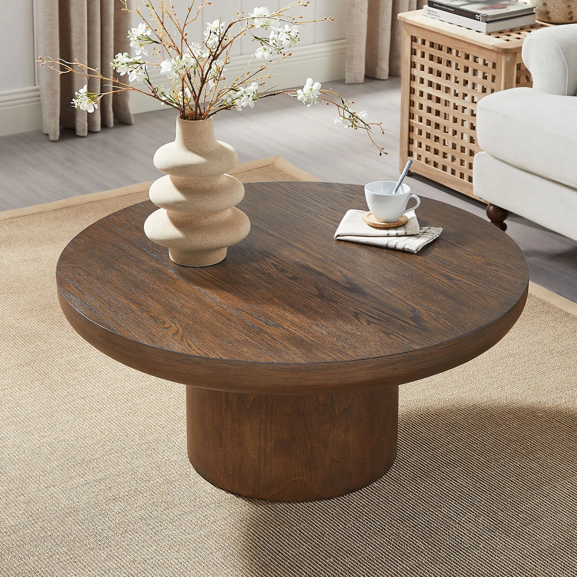 Walker Edison | Wood Veneer Round Coffee Table