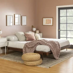 Walker Edison Spindle King Mid-Century Solid Wood Platform Bed