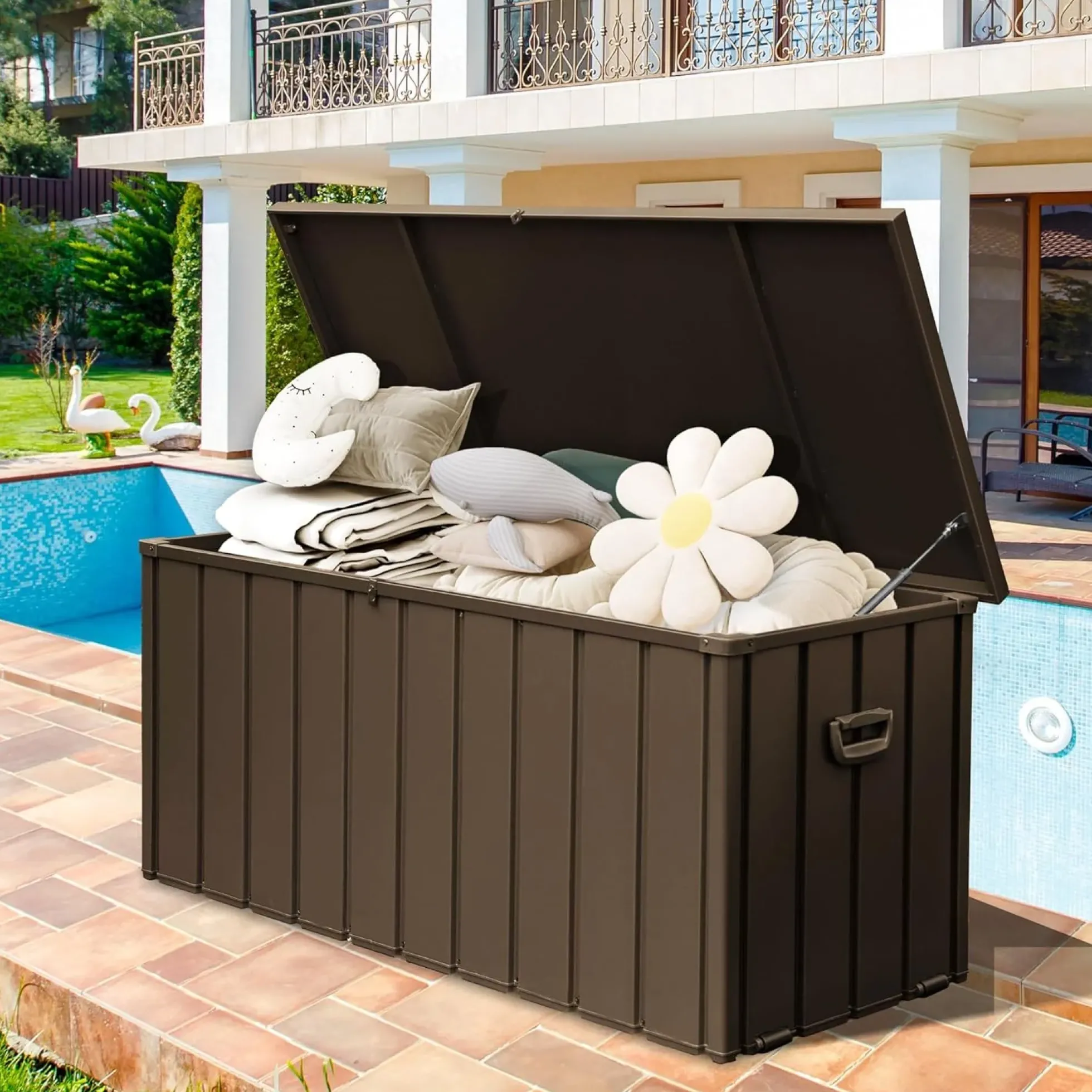 Waterproof Steel Outdoor Box 190 Gallon Metal Deck Storage Box