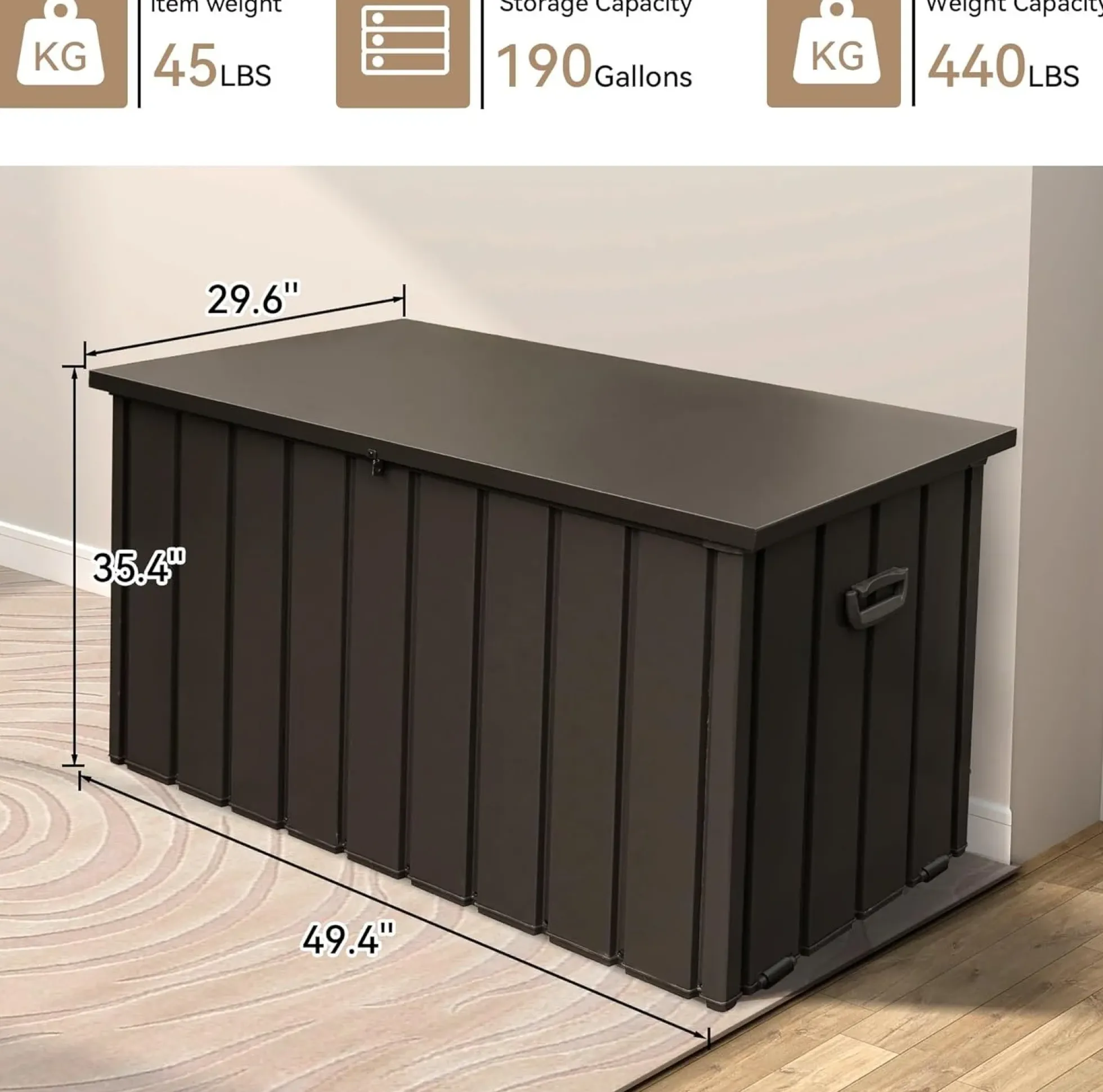 Waterproof Steel Outdoor Box 190 Gallon Metal Deck Storage Box