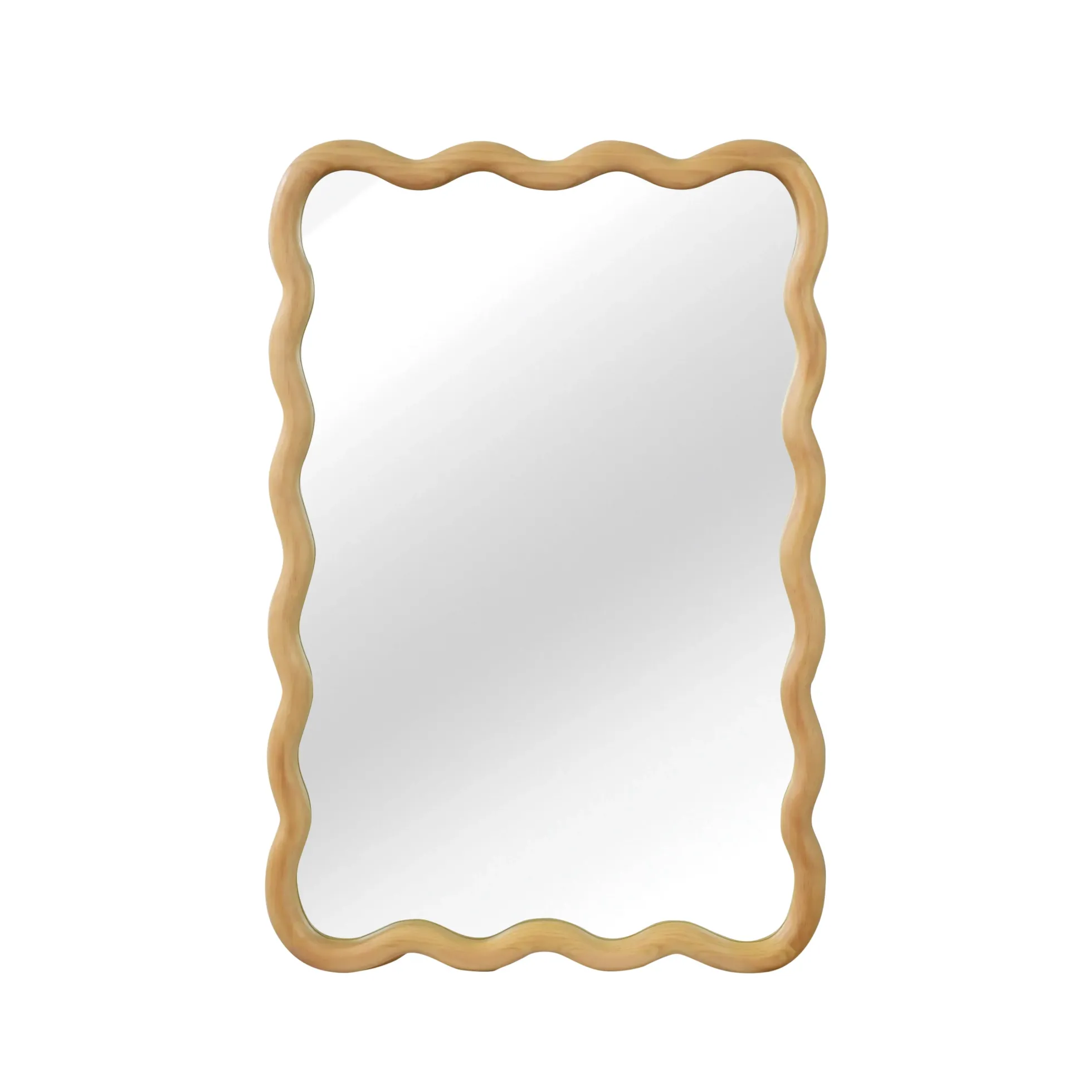Wavy Rectangle Solid Wood Frame Decorative Mirror