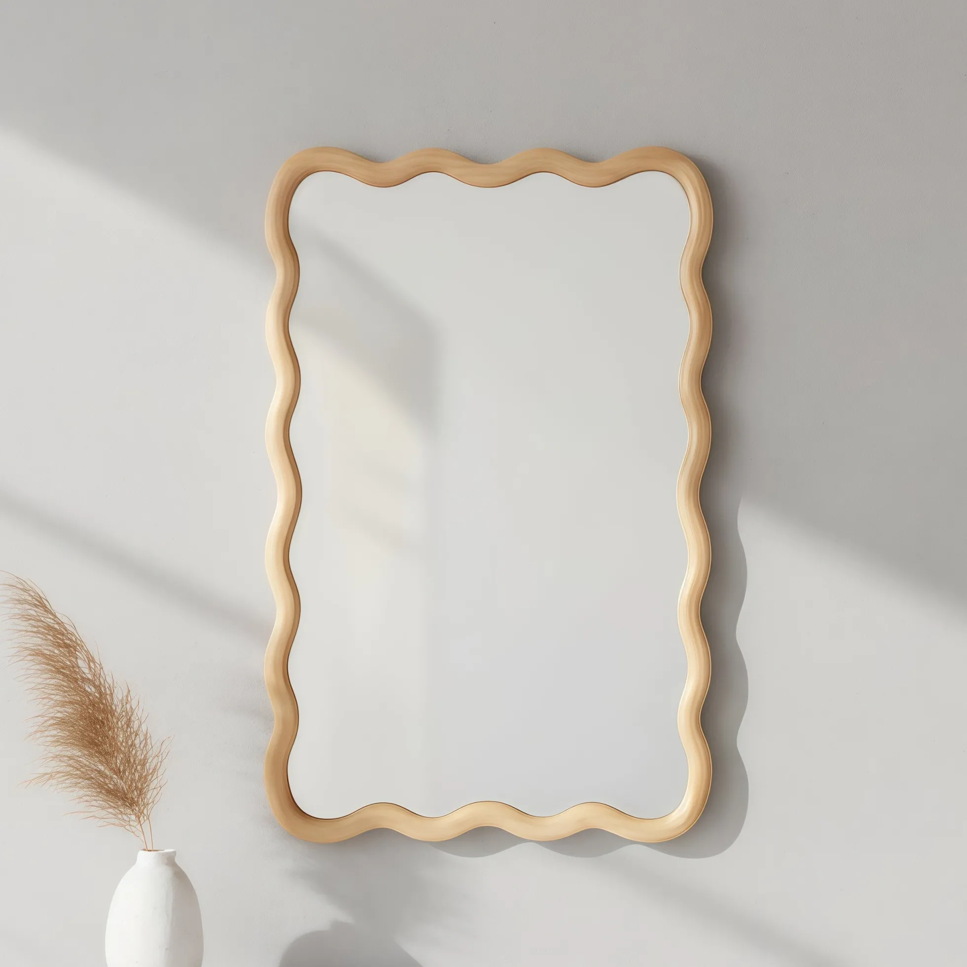 Wavy Rectangle Solid Wood Frame Decorative Mirror