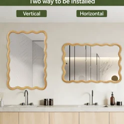 Wavy Rectangle Solid Wood Frame Decorative Mirror