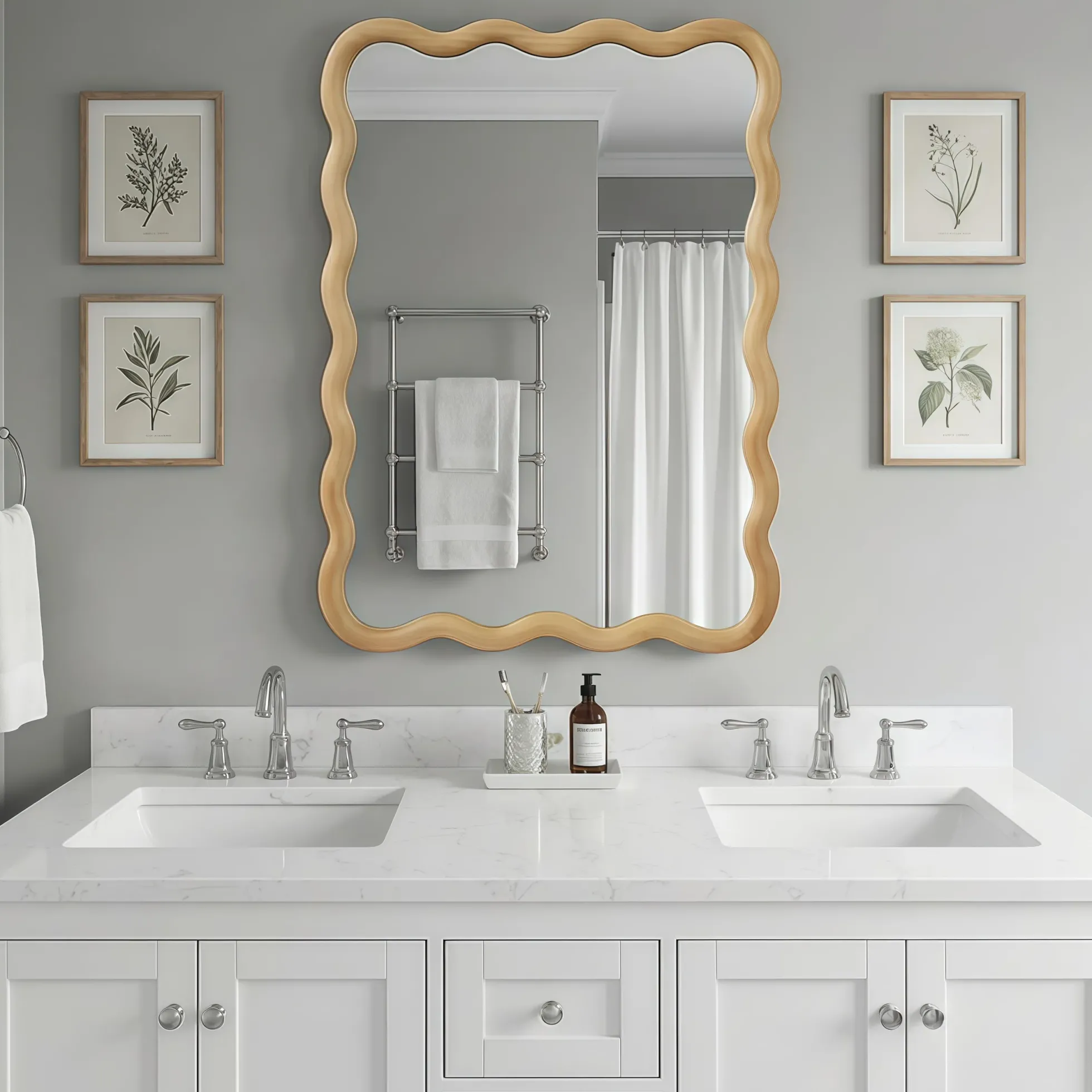 Wavy Rectangle Solid Wood Frame Decorative Mirror